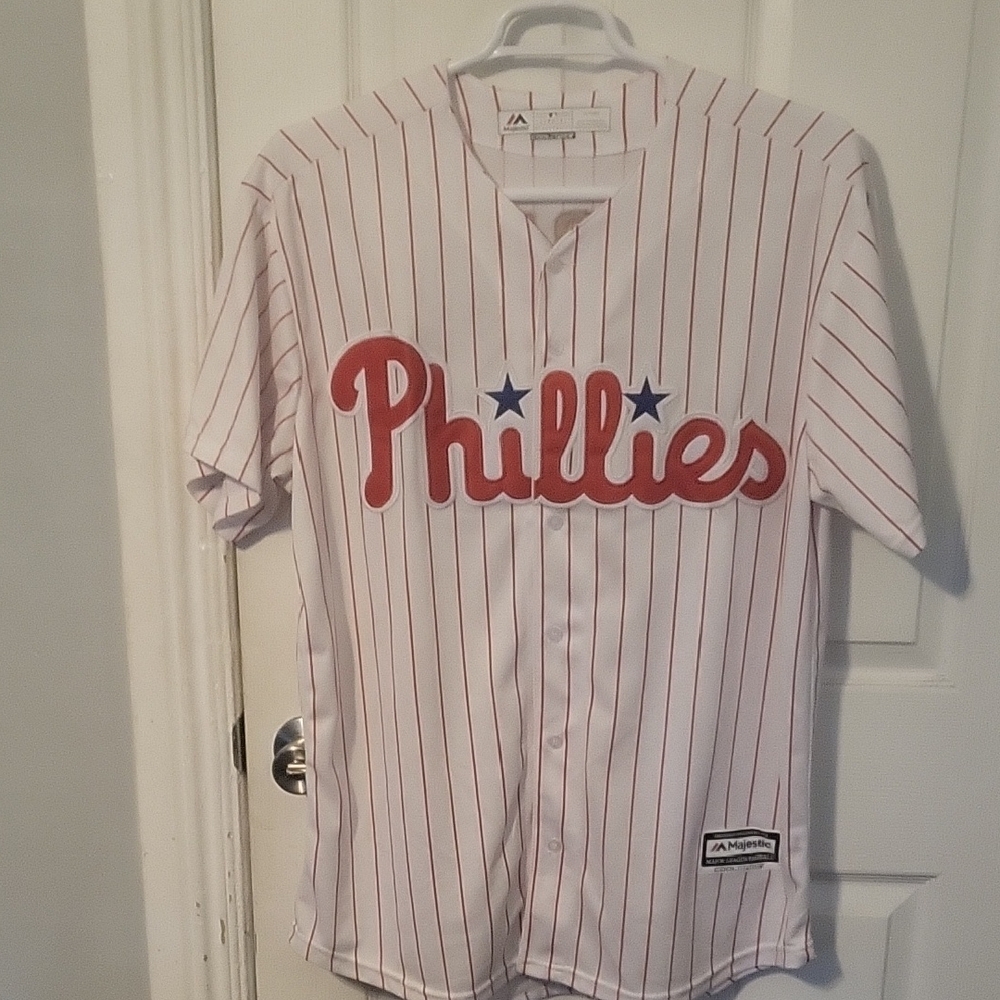 Majestic White and Red Phillies Jersey